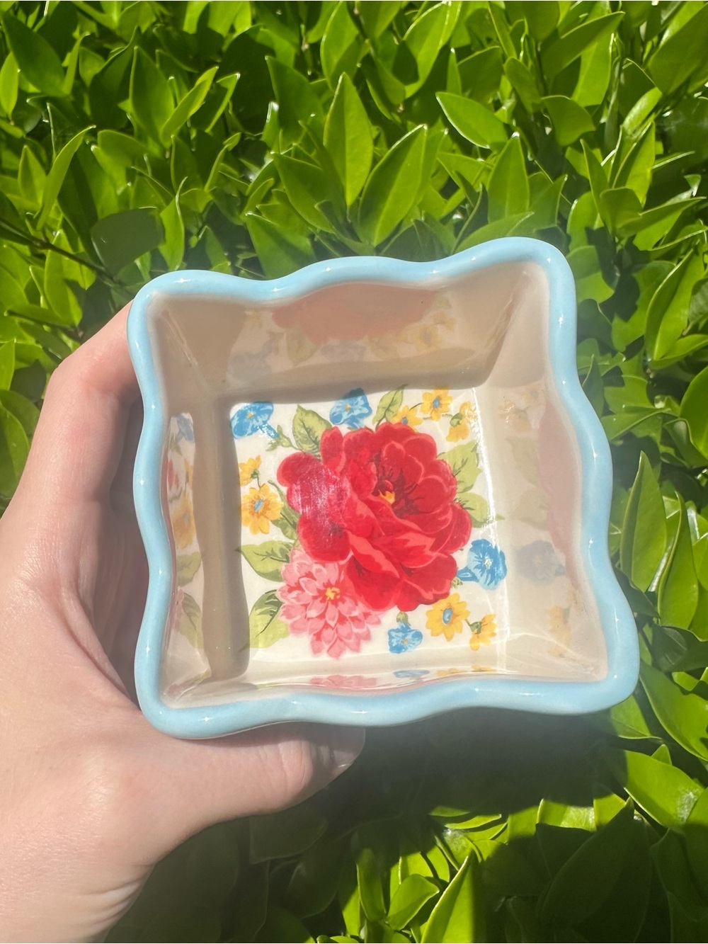 The Pioneer Woman Floral Medley Stoneware Square Condiment Dish Light Blue